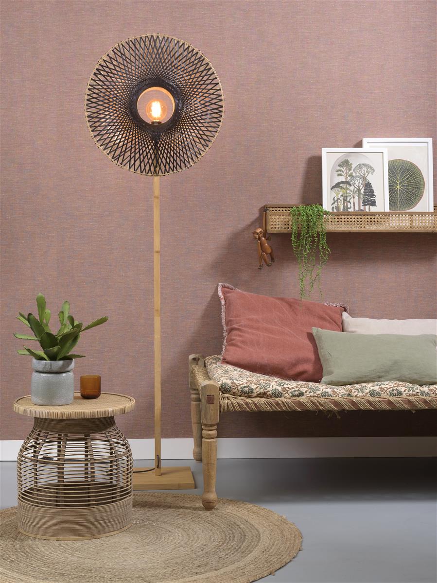 Good&Mojo I Stehleuchte I KALIMANTAN I Farbe: Natur/Schwarz I Schirm: Ø60 x 15