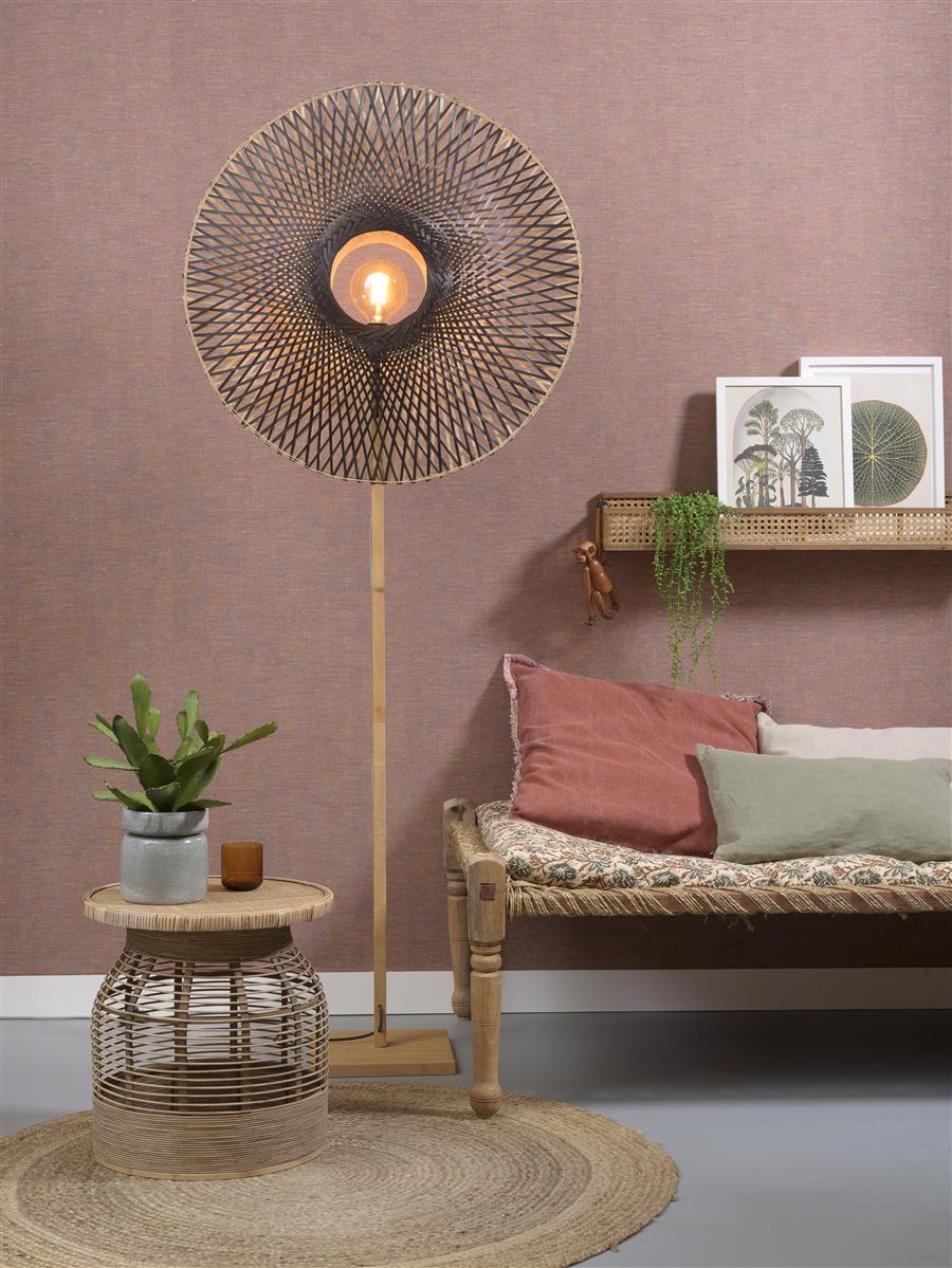 Good&Mojo I Stehleuchte I KALIMANTAN I Farbe: Natur/Schwarz I Schirm: Ø87 x 20