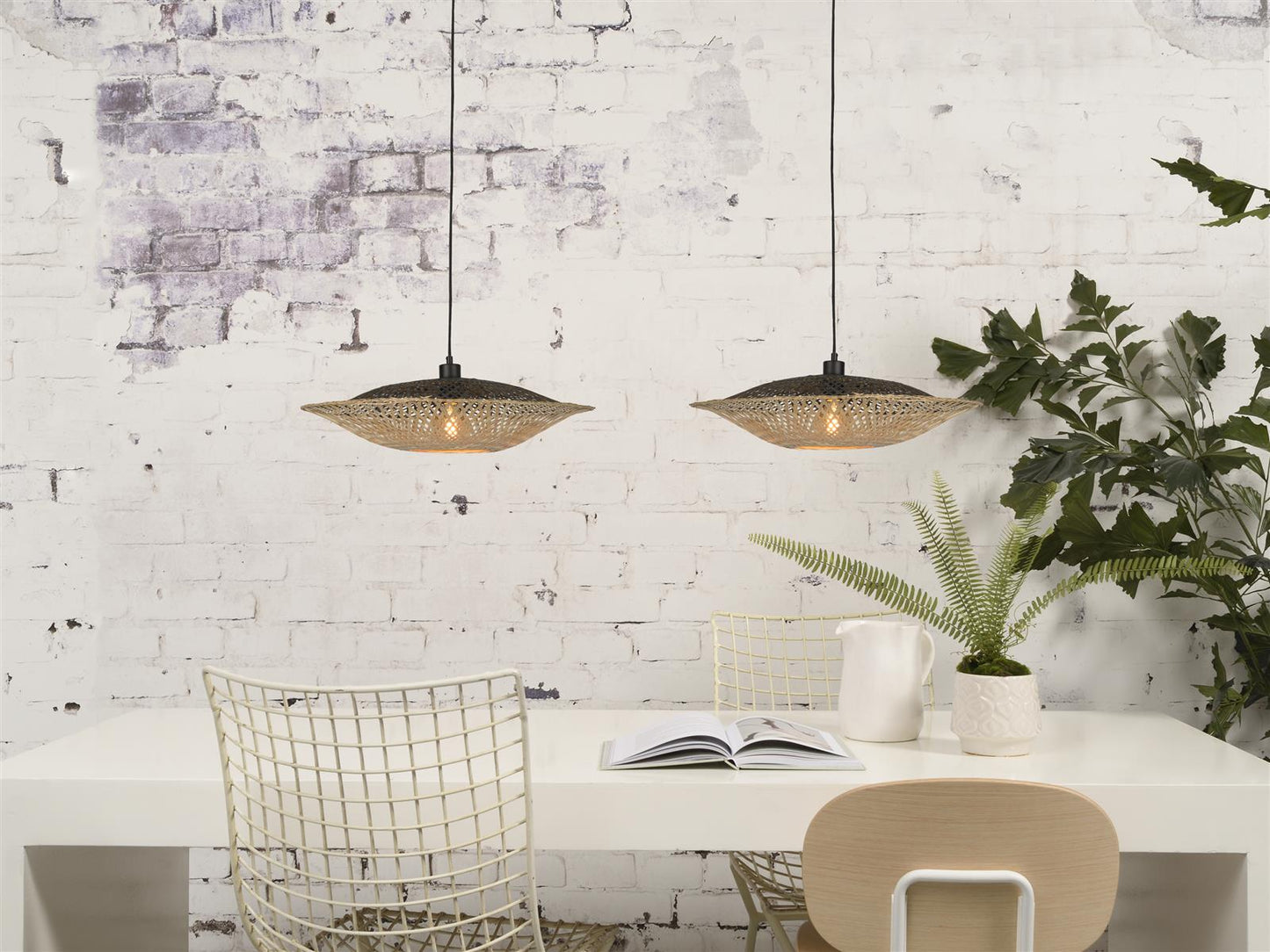 Good&Mojo I Hängeleuchte I KALIMANTAN I Farbe: Natur/Schwarz I Schirm: Ø44 x 12