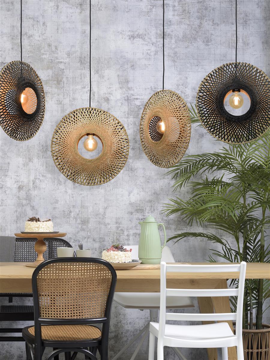 Good&Mojo I Hängeleuchte I KALIMANTAN I Farbe: Natur/Schwarz I Schirm: Ø44 x 12