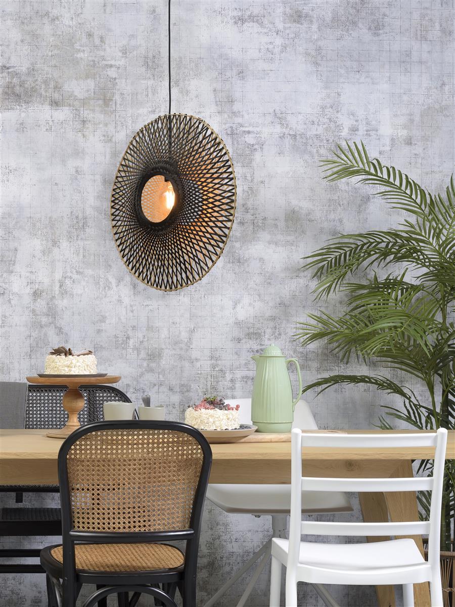 Good&Mojo I Hängeleuchte I KALIMANTAN I Farbe: Natur/Schwarz I Schirm: Ø60 x 15