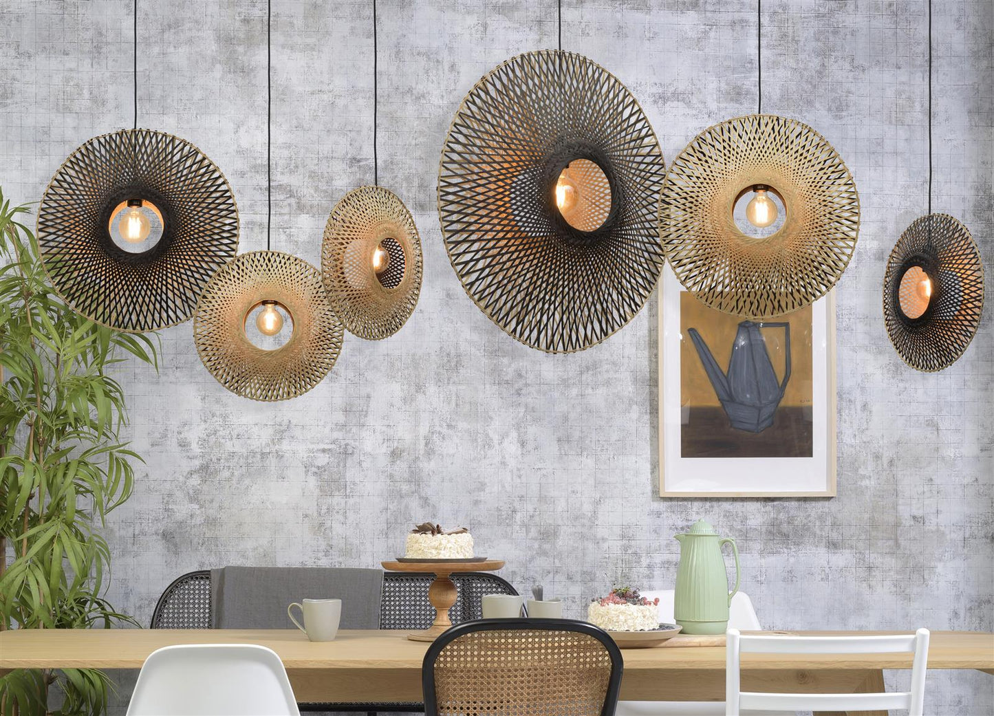 Good&Mojo I Hängeleuchte I KALIMANTAN I Farbe: Natur/Schwarz I Schirm: Ø44 x 12