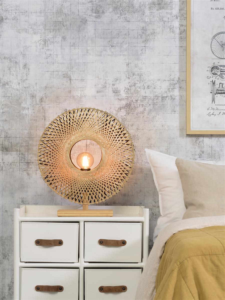 Good&Mojo I Tischleuchte I KALIMANTAN I Farbe: Natur/Schwarz I Schirm: Ø44 x 12