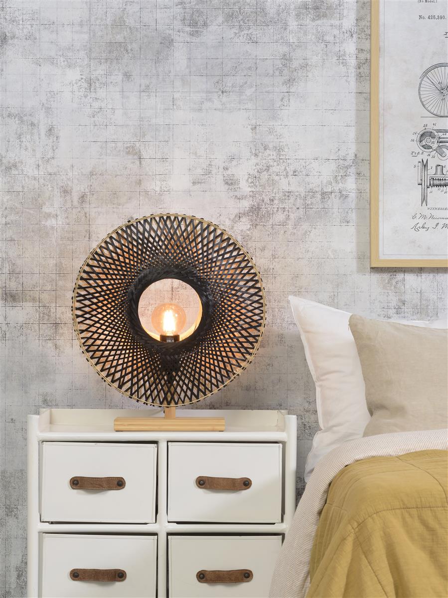 Good&Mojo I Tischleuchte I KALIMANTAN I Farbe: Natur/Schwarz I Schirm: Ø44 x 12