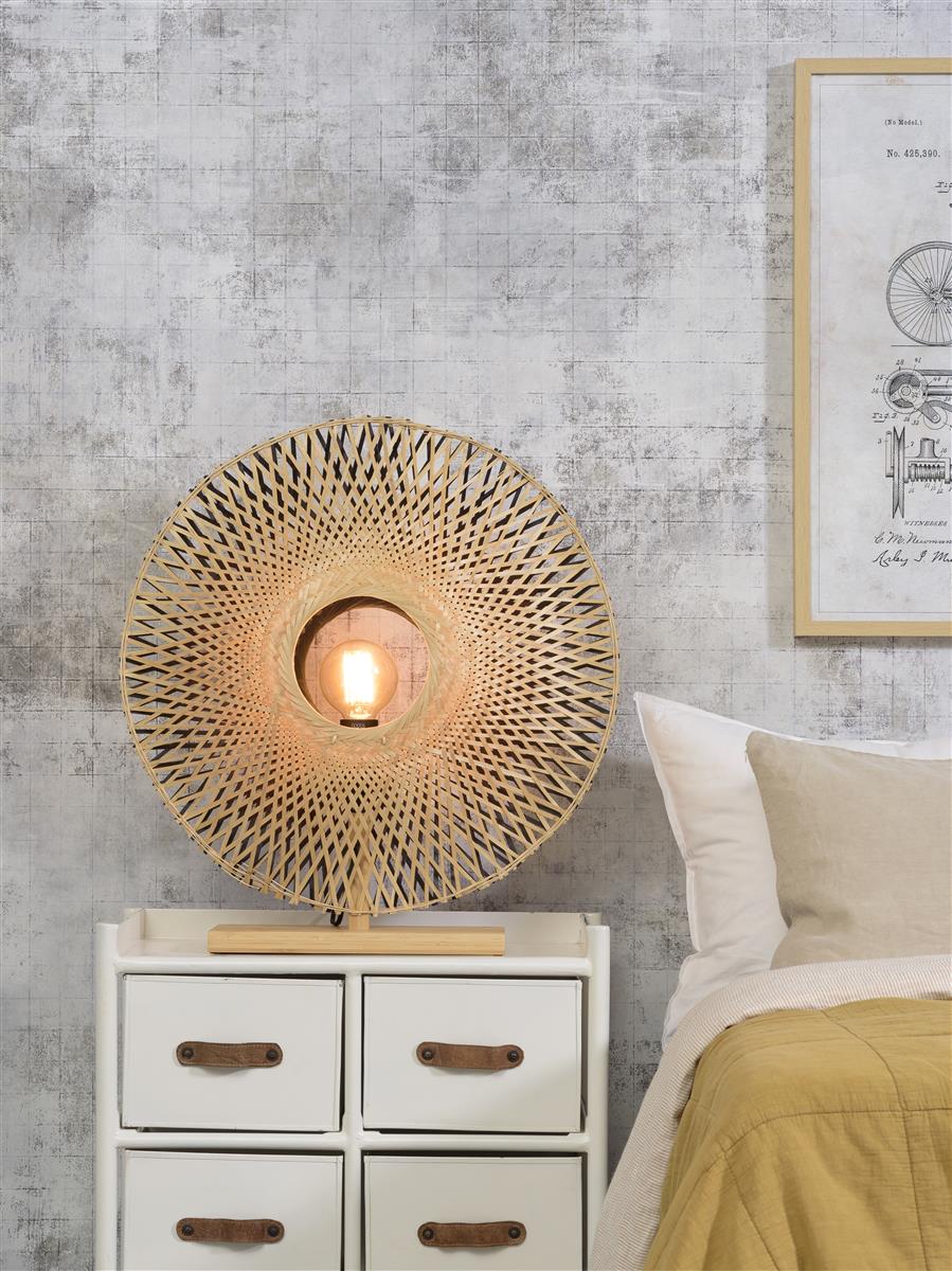 Good&Mojo I Tischleuchte I KALIMANTAN I Farbe: Natur/Schwarz I Schirm: Ø60 x 15