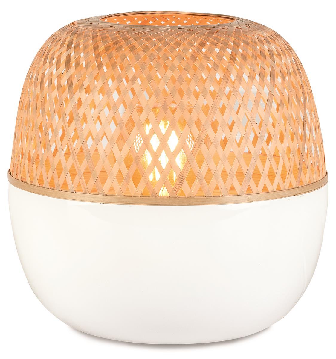 Good&Mojo I Tischleuchte I MEKONG I Farbe: Weiß/Natur I Schirm: Ø30 x 33