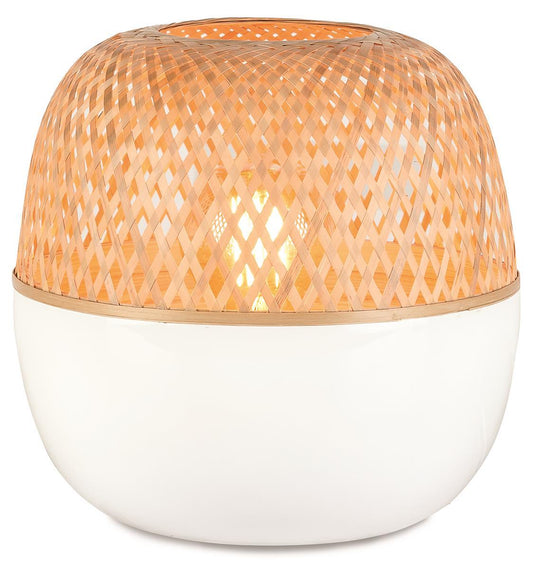 Good&Mojo I Tischleuchte I MEKONG I Farbe: Weiß/Natur I Schirm: Ø30 x 33