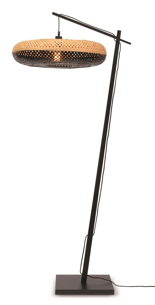 Good&Mojo I Stehleuchte I PALAWAN I Farbe: Schwarz/Natur I Schirm: Ø60 x 15