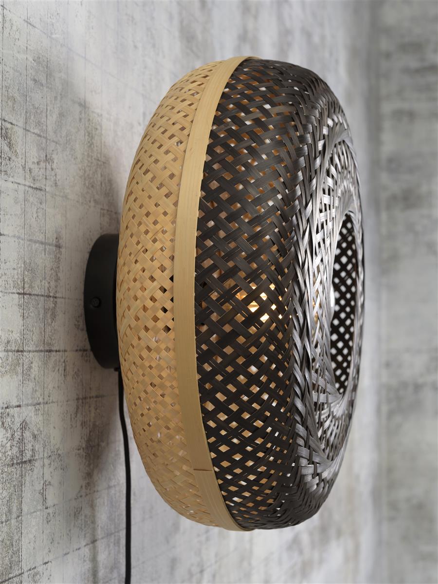 Good&Mojo I Wandleuchte I PALAWAN I Farbe: Natur/Schwarz I Schirm: Ø40 x 15