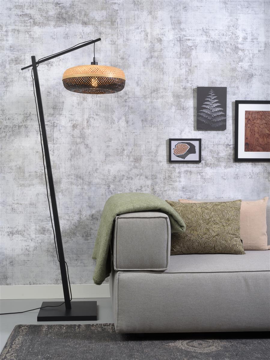 Good&Mojo I Stehleuchte I PALAWAN I Farbe: Natur/Schwarz I Schirm: Ø40 x 15