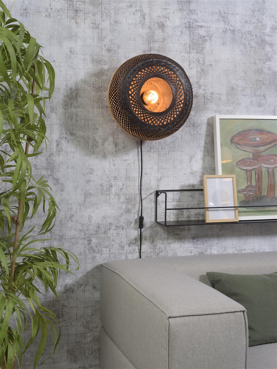 Good&Mojo I Wandleuchte I PALAWAN I Farbe: Natur/Schwarz I Schirm: Ø40 x 15