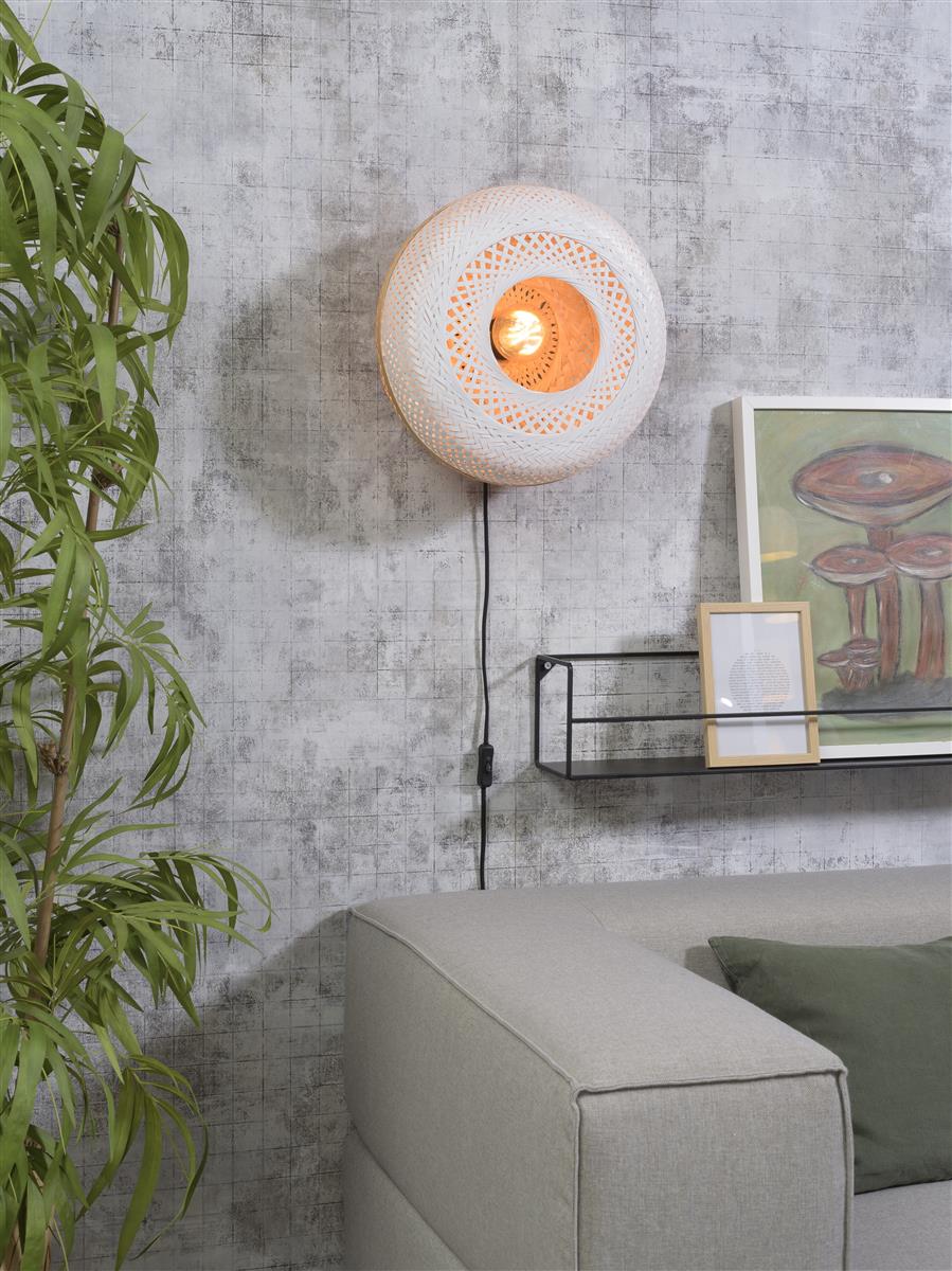 Good&Mojo I Wandleuchte I PALAWAN I Farbe: Natur/Schwarz/Weiß I Schirm: Ø40 x 15
