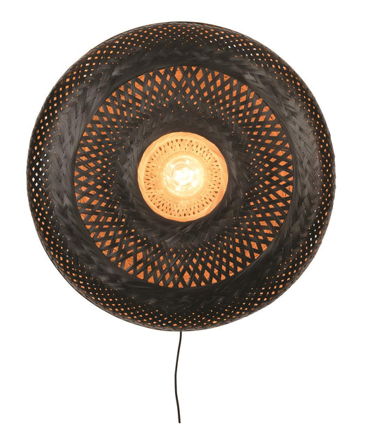 Good&Mojo I Wandleuchte I PALAWAN I Farbe: Natur/Schwarz I Schirm: Ø60 x 15