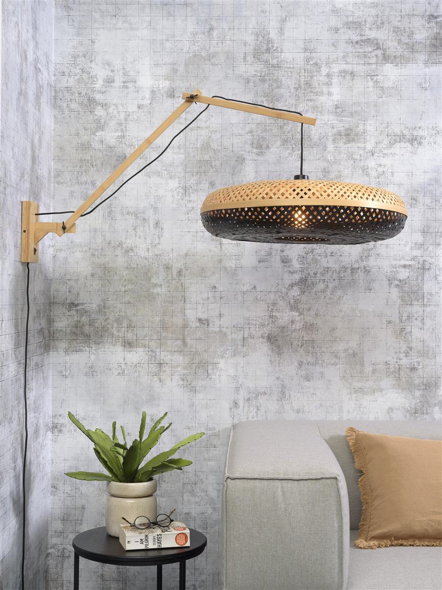 Good&Mojo I Wandleuchte I PALAWAN I Farbe: Natur/Schwarz I Schirm: Ø60 x 15