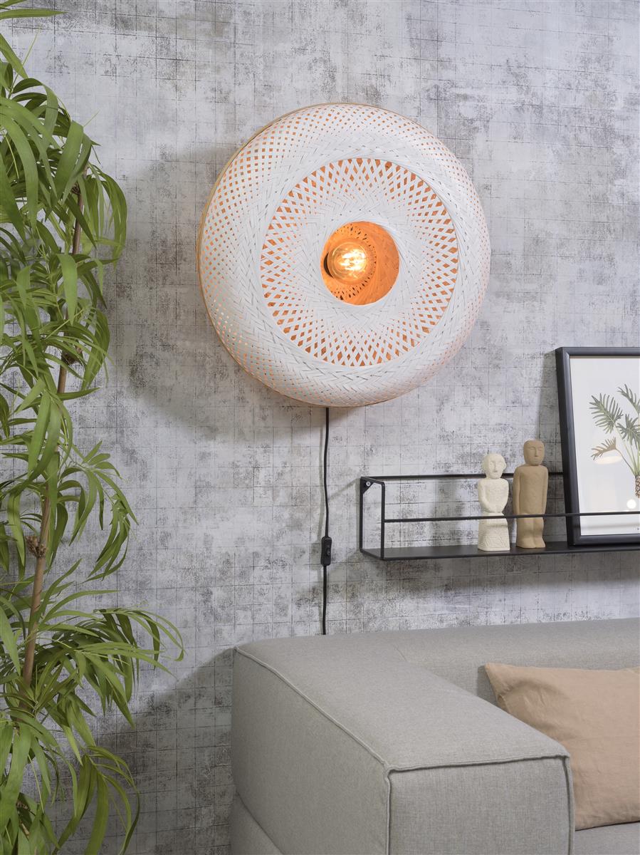 Good&Mojo I Wandleuchte I PALAWAN I Farbe: Natur/Schwarz/Weiß I Schirm: Ø60 x 15