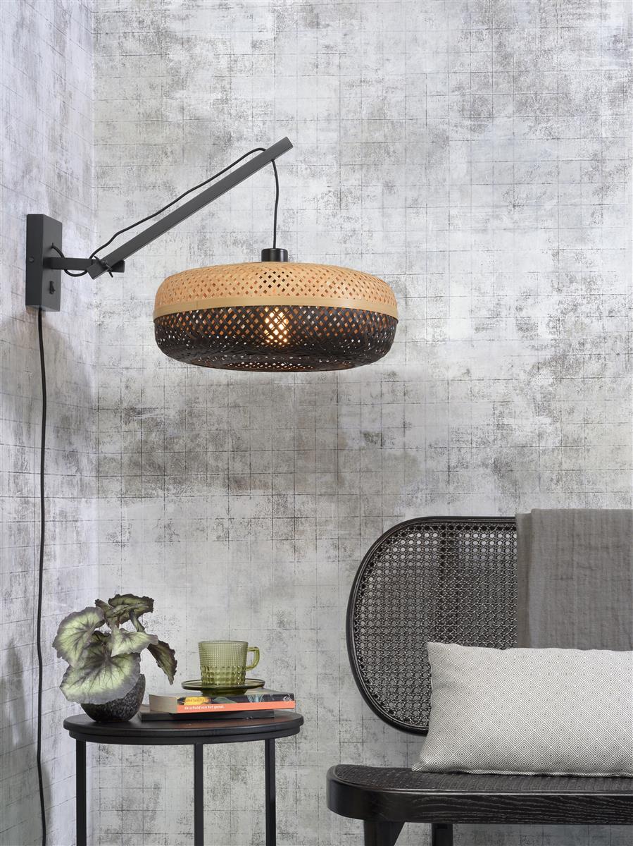 Good&Mojo I Wandleuchte I PALAWAN I Farbe: Natur/Schwarz I Schirm: Ø40 x 15