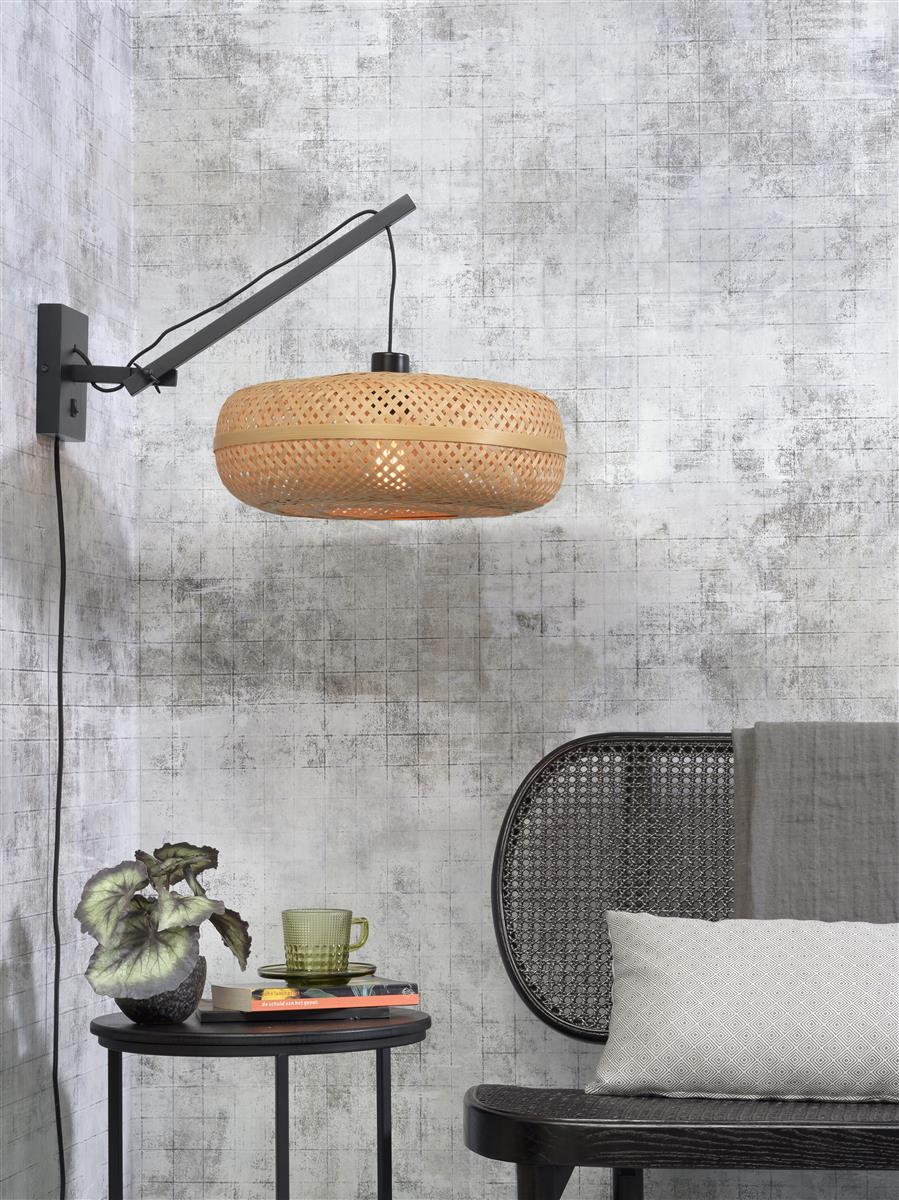 Good&Mojo I Wandleuchte I PALAWAN I Farbe: Natur/Schwarz I Schirm: Ø40 x 15