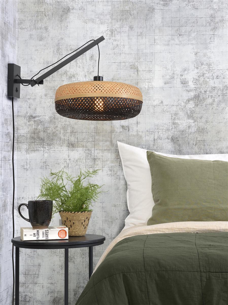 Good&Mojo I Wandleuchte I PALAWAN I Farbe: Natur/Schwarz I Schirm: Ø40 x 15