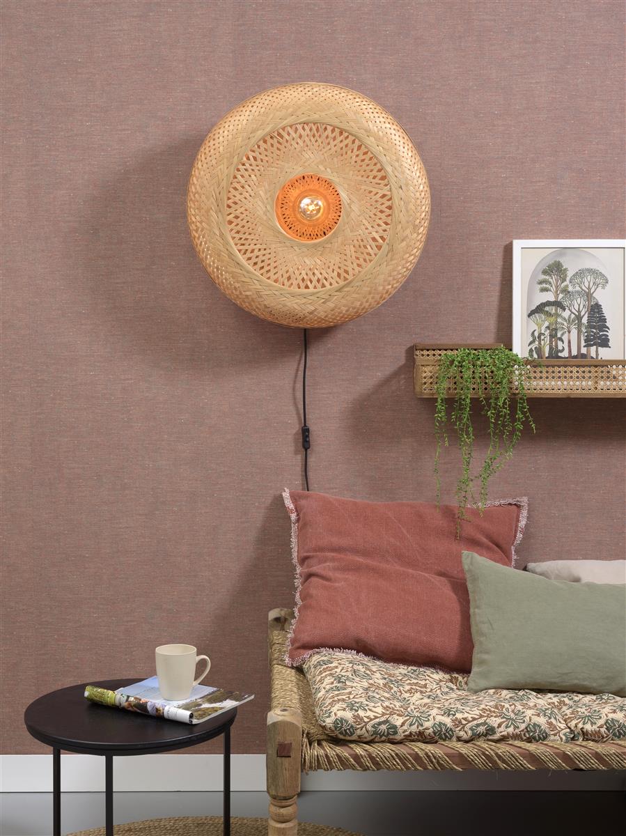 Good&Mojo I Wandleuchte I PALAWAN I Farbe: Natur/Schwarz I Schirm: Ø60 x 15