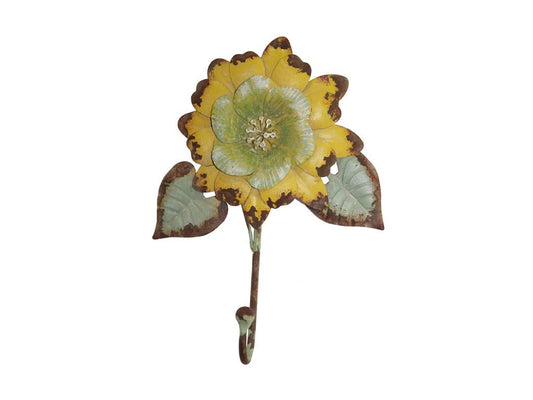 Wandhaken Sonnenblume Farbe antique gelb I grün H22/B15/T5 cm