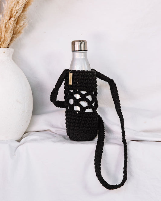Trinkflaschen-Träger JAMBU I Black I 1 Liter I exzellentes & nachhaltiges Makramee