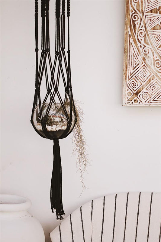 Pflanzenaufhänger JARGAN I Schwarz I exzellentes & nachhaltiges Makramee