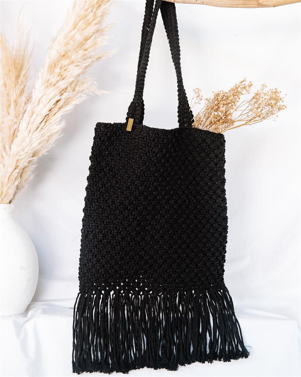 Tragetasche CHICAMA I Schwarz I exzellentes & nachhaltiges Makramee