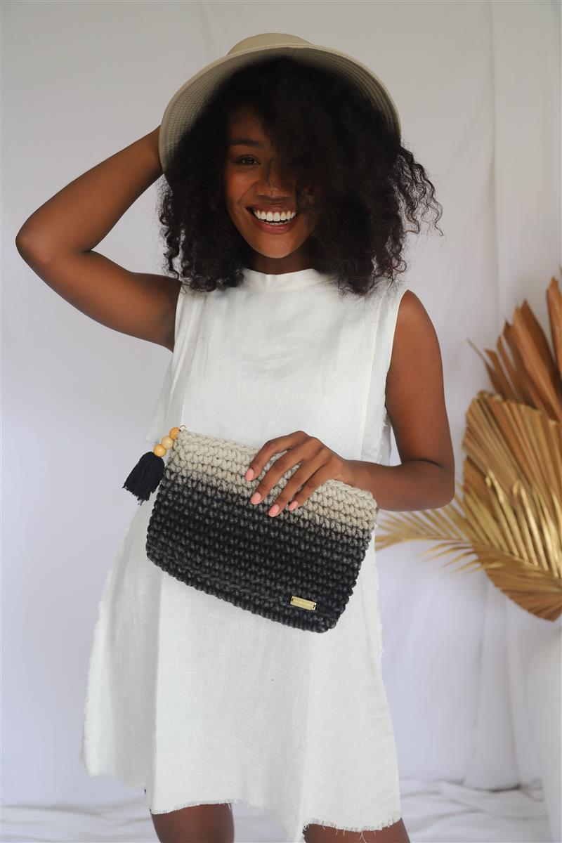 Handtasche FLORI I Sunset-Schwarz I exzellentes & nachhaltiges Makramee