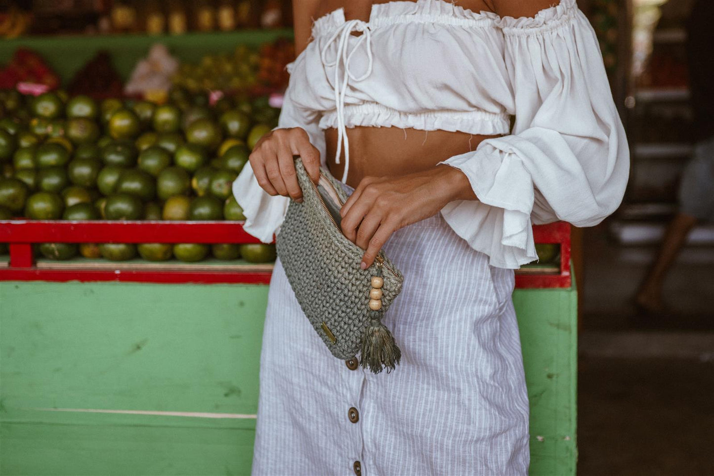 Handtasche FLORI I Salbei-Grün I exzellentes & nachhaltiges Makramee