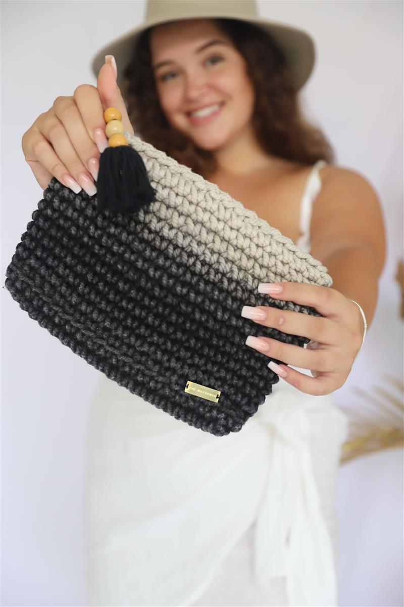 Handtasche FLORI I Sunset-Schwarz I exzellentes & nachhaltiges Makramee