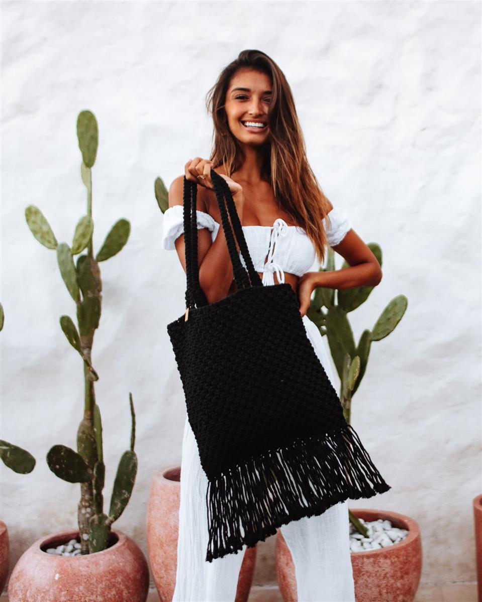 Tragetasche CHICAMA I Schwarz I exzellentes & nachhaltiges Makramee