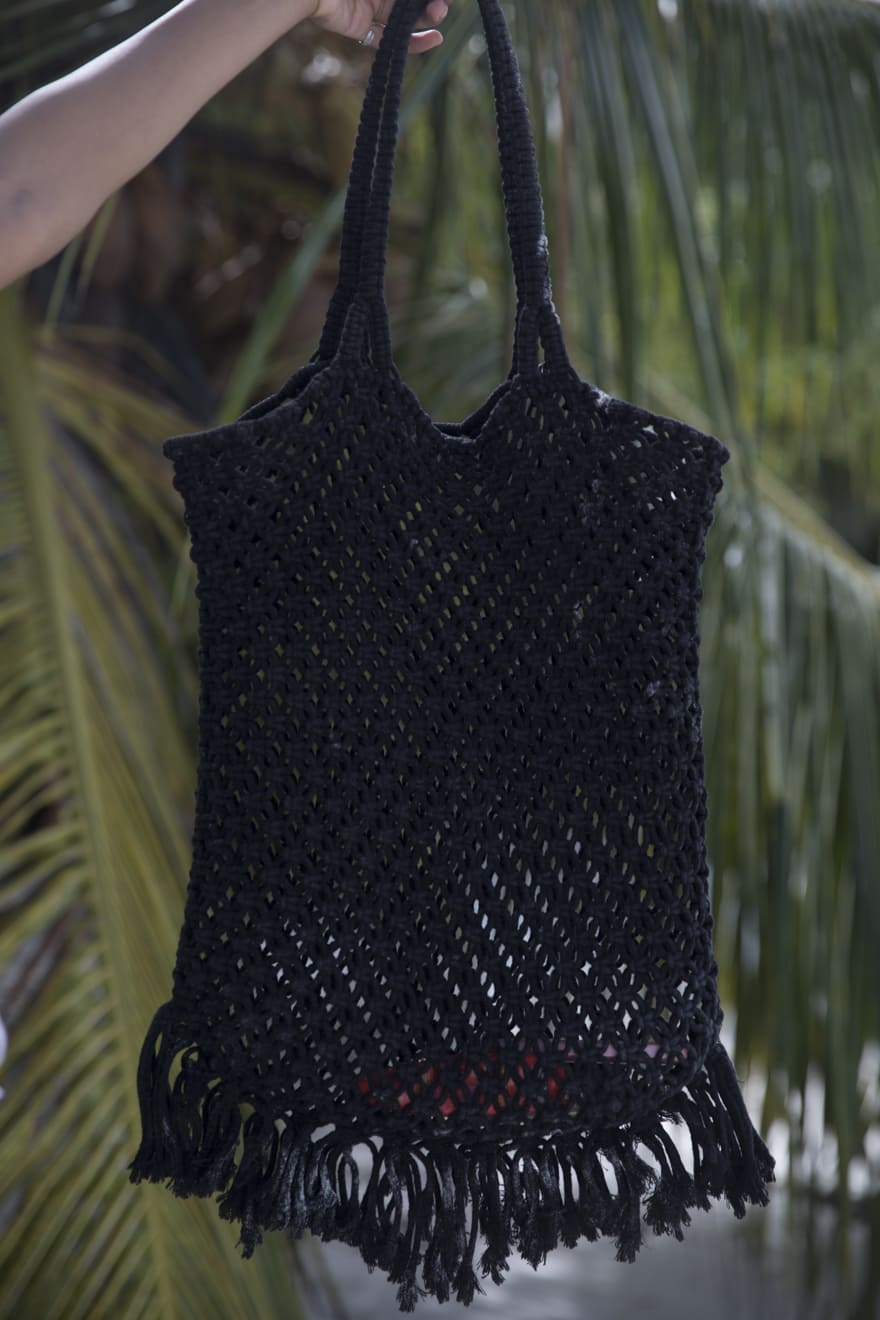 Tragetasche CHICAMA I Schwarz I exzellentes & nachhaltiges Makramee