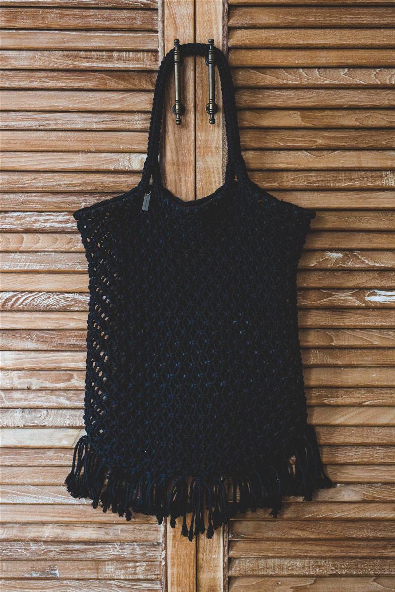 Tragetasche CHICAMA I Schwarz I exzellentes & nachhaltiges Makramee