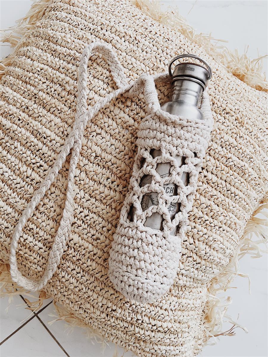Trinkflaschen-Träger JAMBU I Creme I 1 Liter I exzellentes & nachhaltiges Makramee