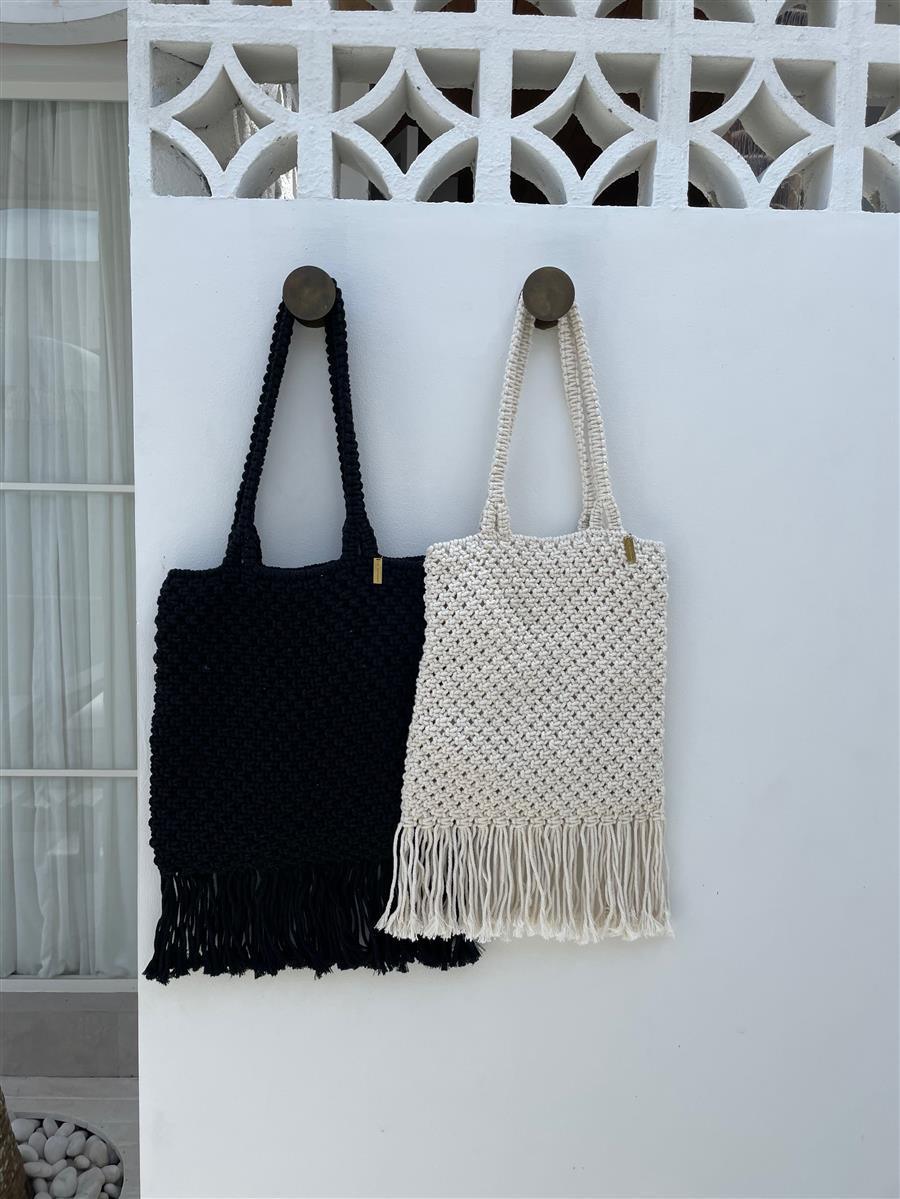 Tragetasche CHICAMA I Schwarz I exzellentes & nachhaltiges Makramee