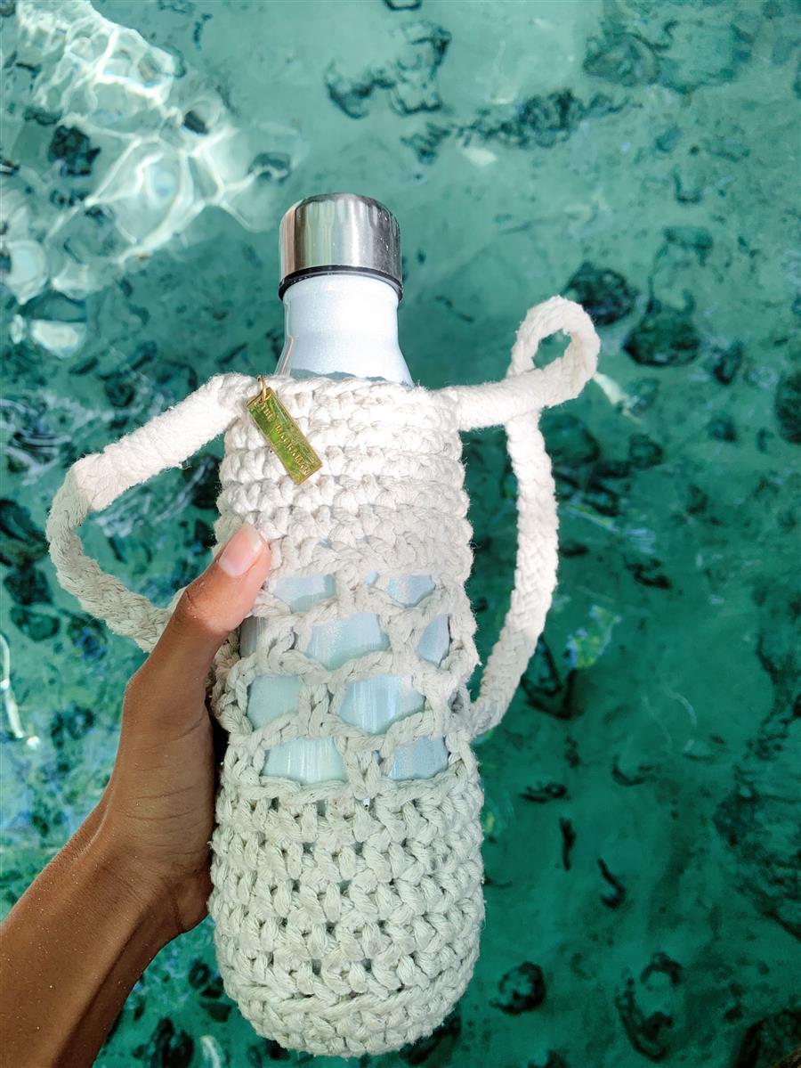 Trinkflaschen-Träger JAMBU I Creme I 1 Liter I exzellentes & nachhaltiges Makramee