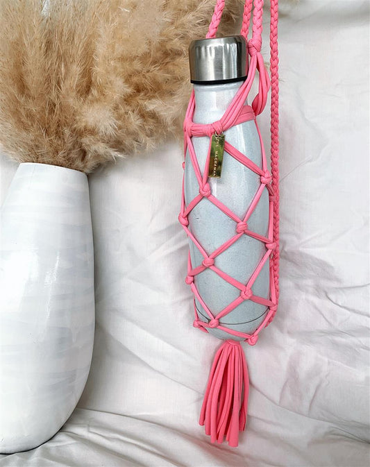 Trinkflasche-Rucksack NAVARNA I Rosen-Pink I exzellentes & nachhaltiges Makramee