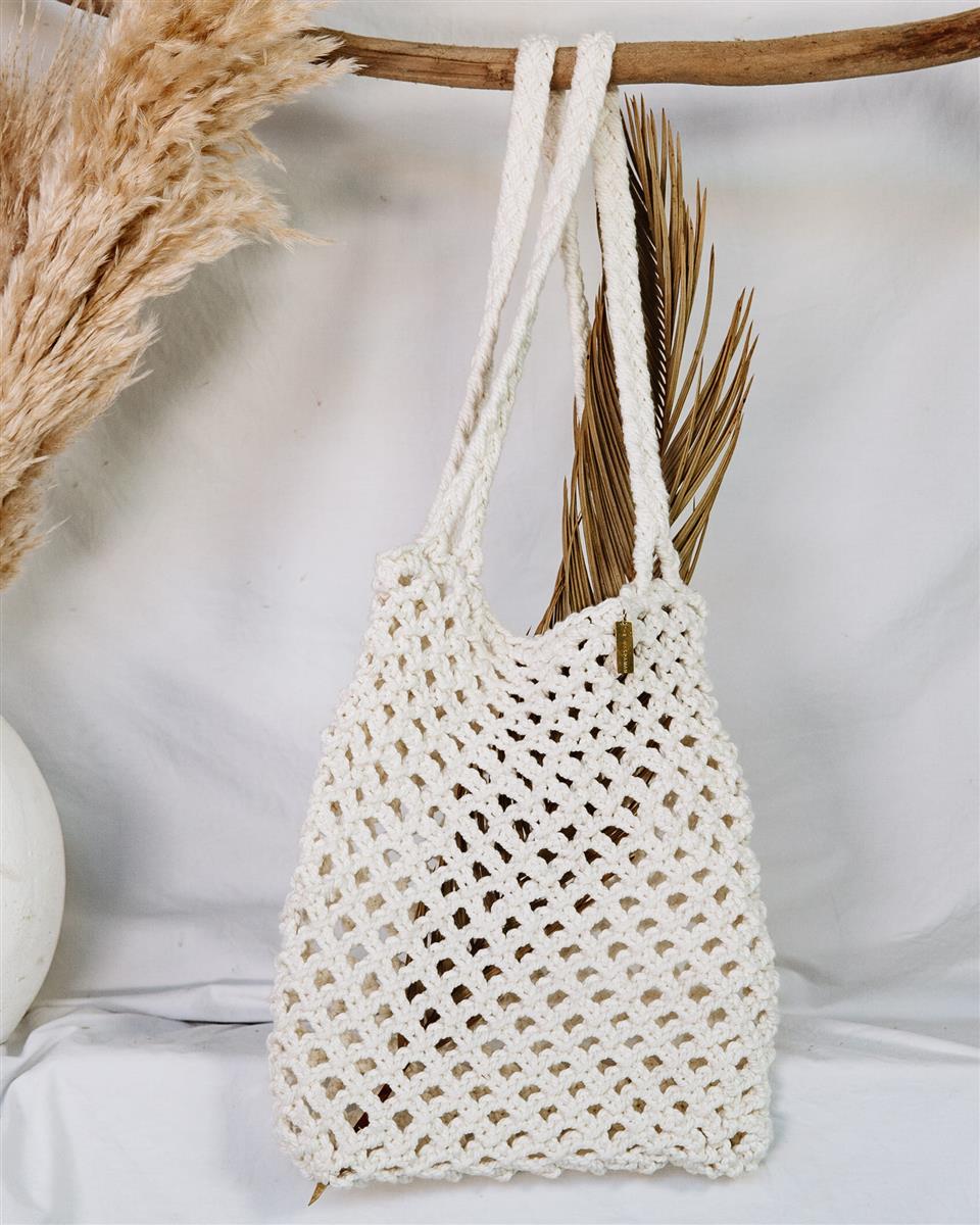 Tragetasche PERI I Creme I exzellentes & nachhaltiges Makramee