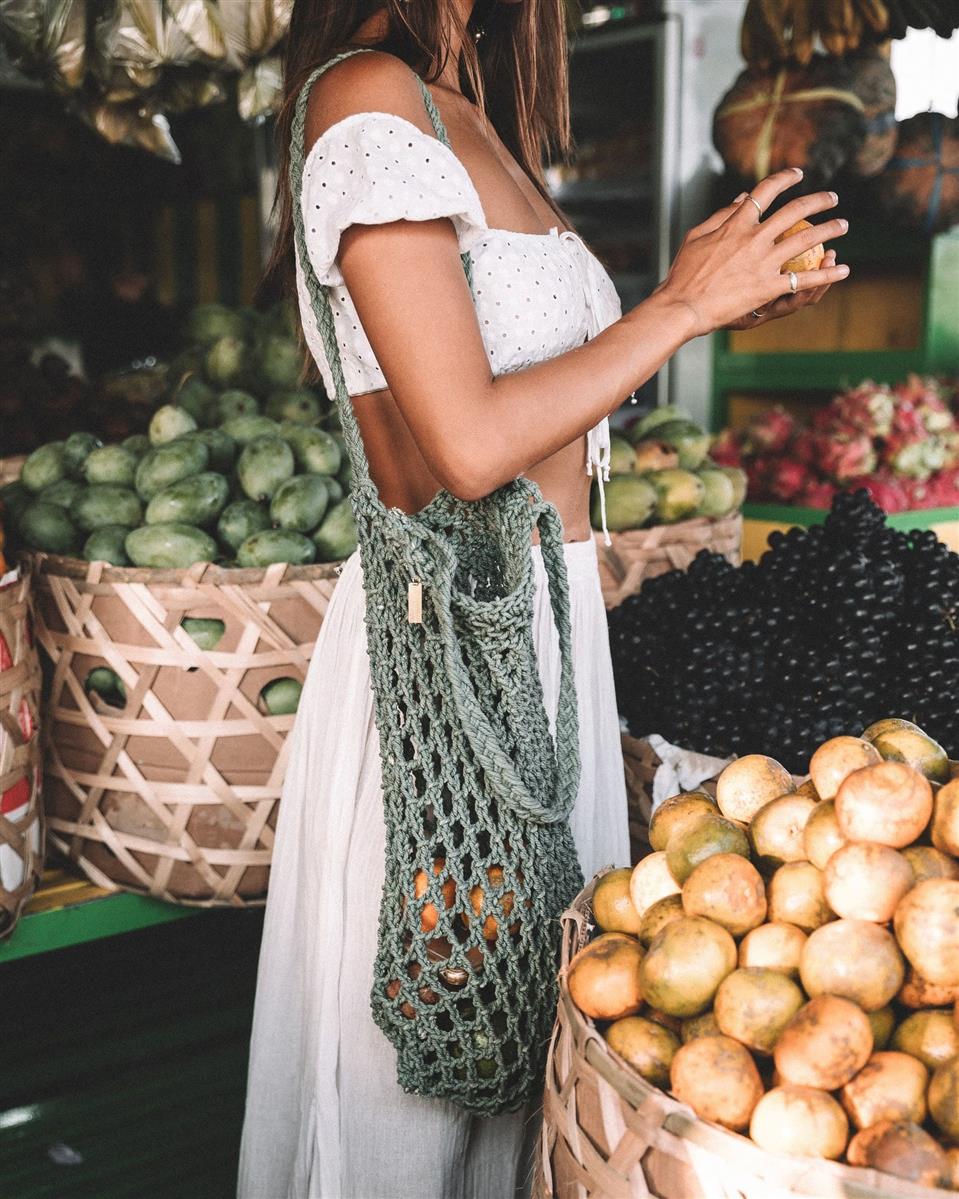 Tragetasche PERI I Salbei I exzellentes & nachhaltiges Makramee