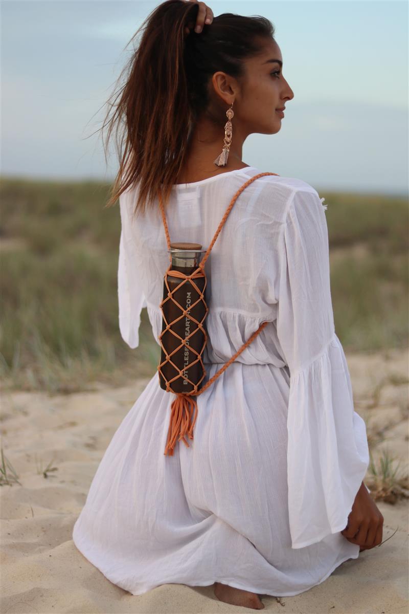 Trinkflasche-Rucksack NAVARNA I Rosen-Pink I exzellentes & nachhaltiges Makramee