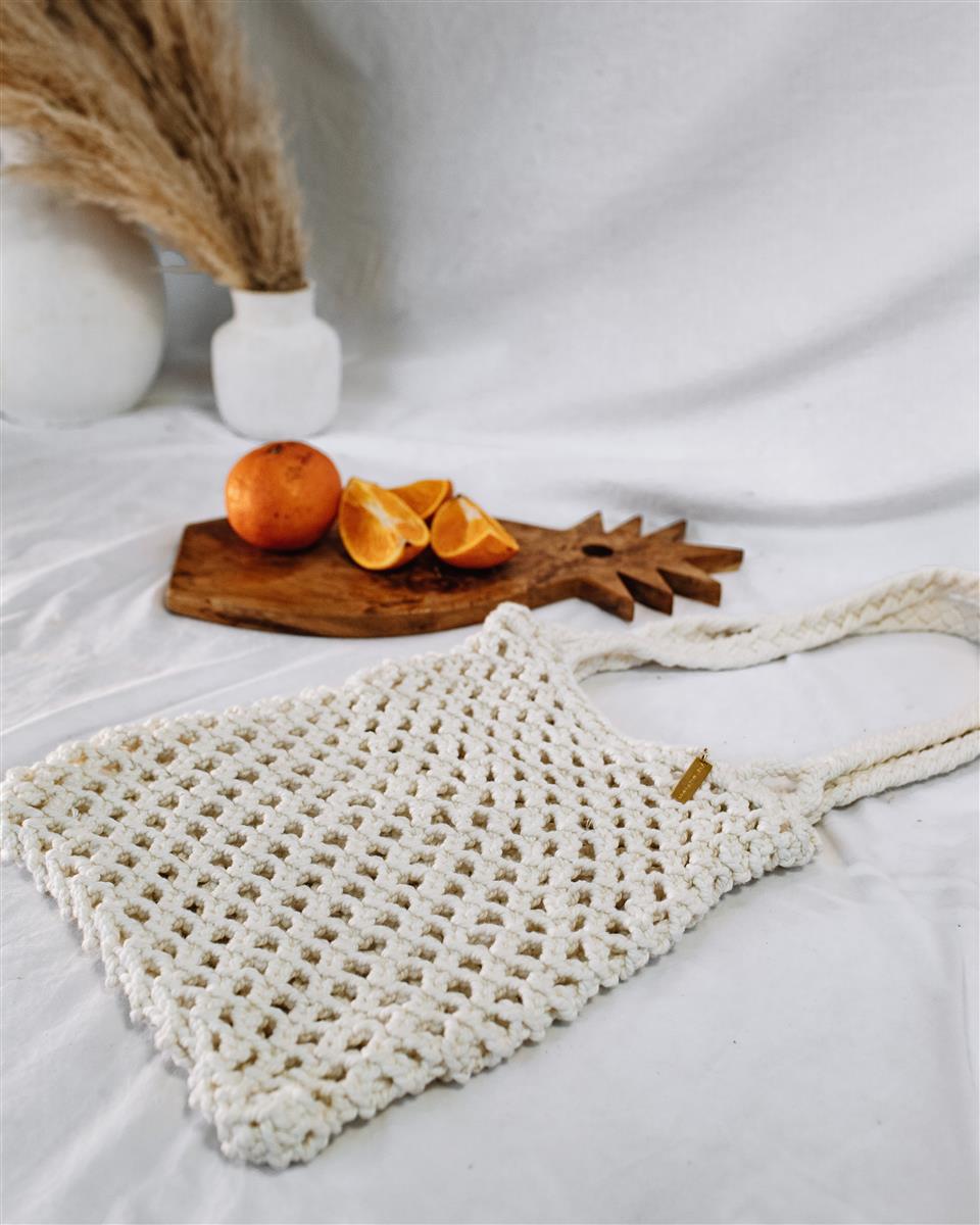 Tragetasche PERI I Creme I exzellentes & nachhaltiges Makramee