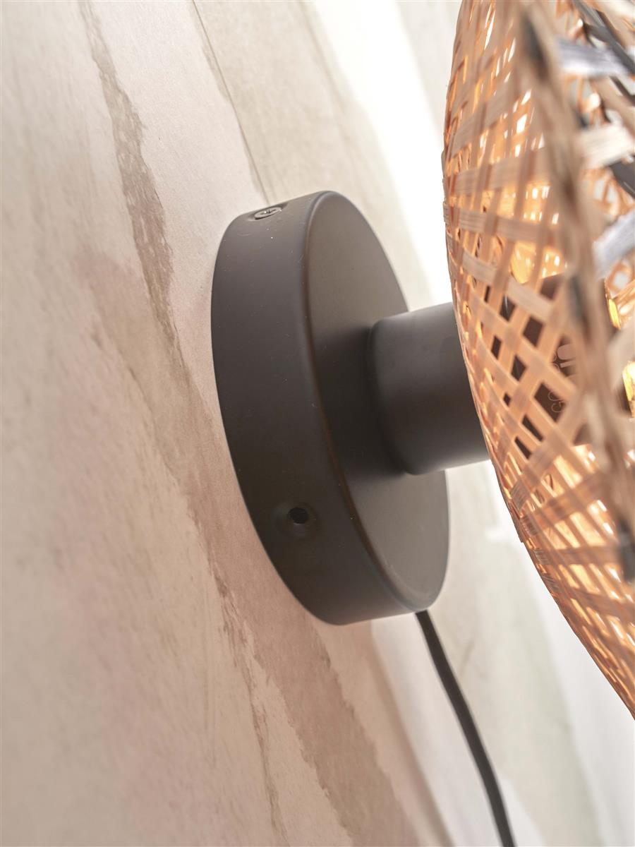 GOOD&MOJO I Wandleuchte I KALIMANTAN I Farbe: Schwarz/Natur I Schirm: Ø44 x 12