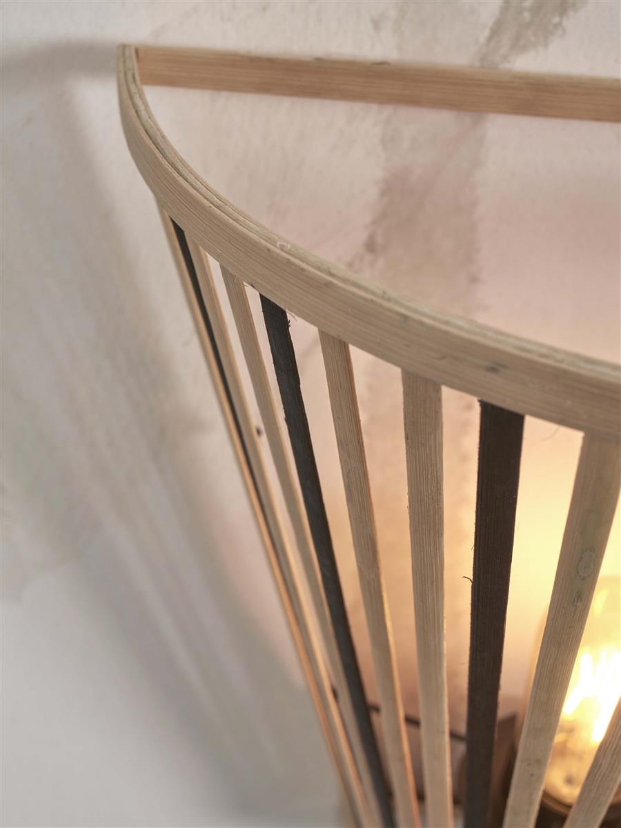 GOOD&MOJO I Wandleuchte I MERAPI I Farbe: Natur/Schwarz I Schirm: Ø30 x 30