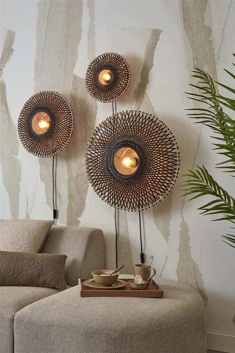 GOOD&MOJO I Wandleuchte I KALIMANTAN I Farbe: Schwarz/Natur I Schirm: Ø44 x 12