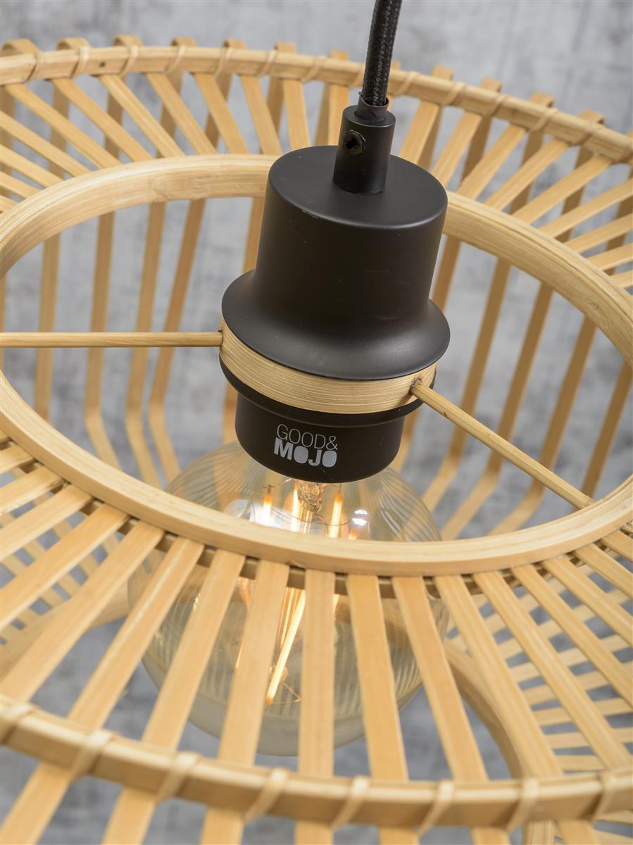 Good&Mojo I Stehleuchte I BROMO I Farbe: Natur/Schwarz I Schirm: Ø60 x 18