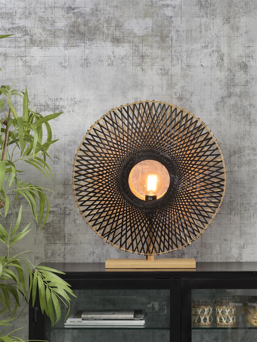 Good&Mojo I Tischleuchte I KALIMANTAN I Farbe: Natur/Schwarz I Schirm: Ø60 x 15