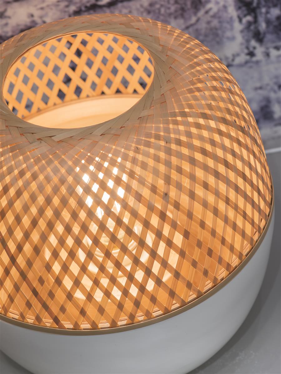 Good&Mojo I Tischleuchte I MEKONG I Farbe: Weiß/Natur I Schirm: Ø30 x 33