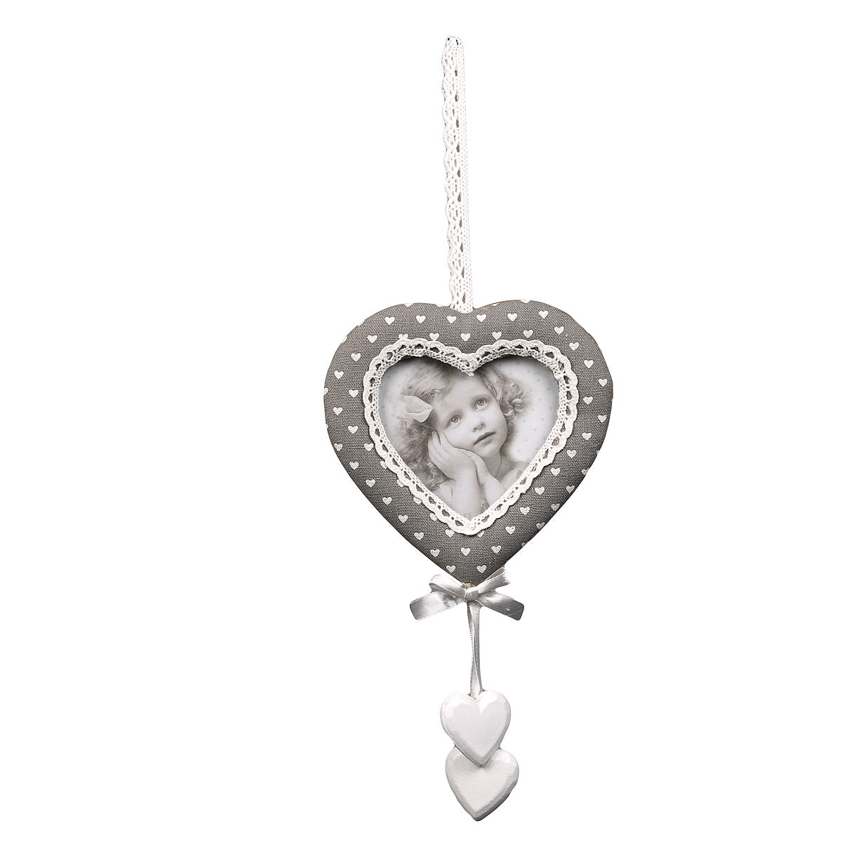 Herz Stoff Fotorahmen I grau