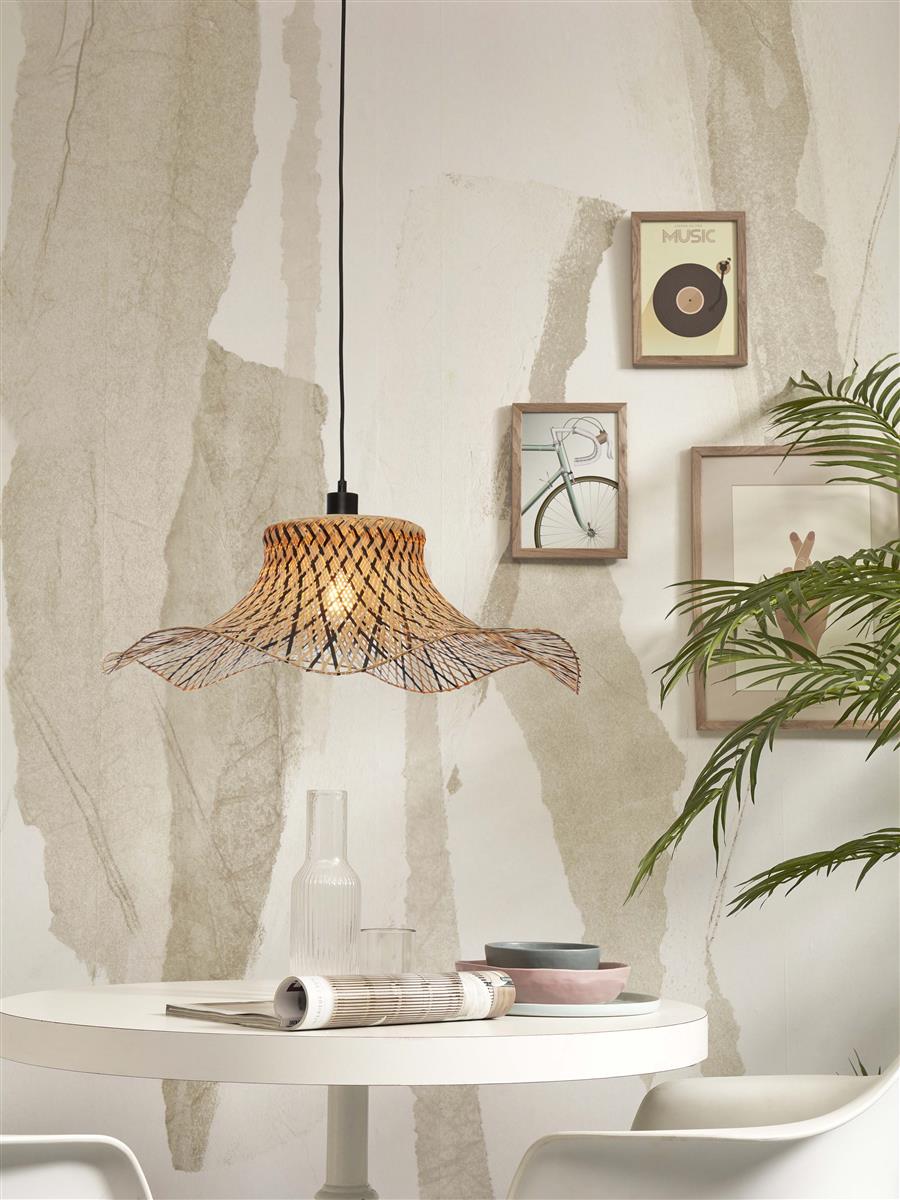 GOOD&MOJO I Hängeleuchte I IBIZA I Farbe: Natur/Schwarz I Schirm: Ø65 x 20