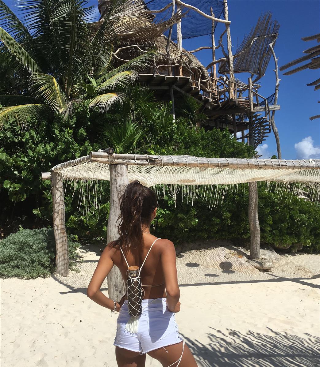 Trinkflasche-Rucksack NAVARNA I Elfenbein I exzellentes & nachhaltiges Makramee